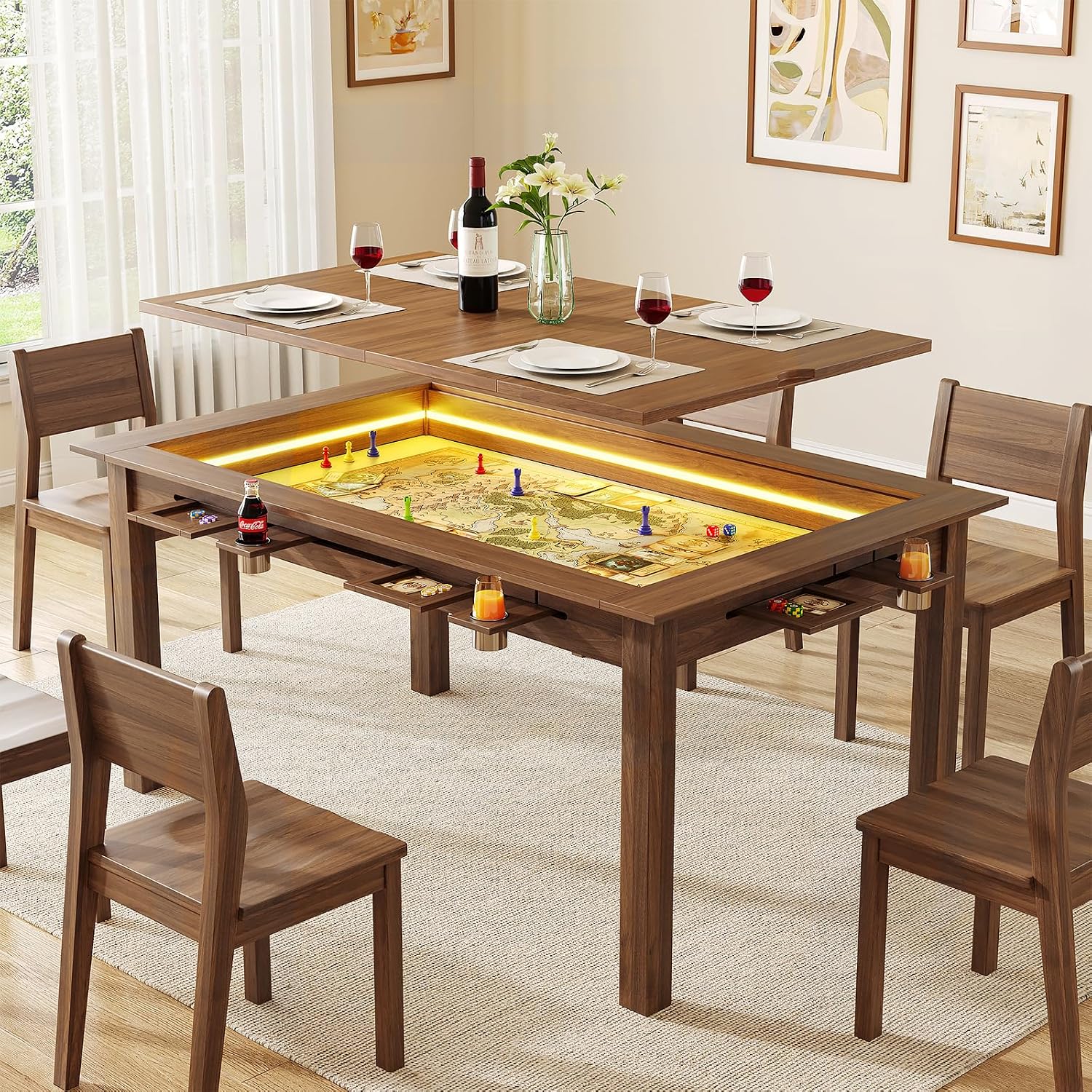 Board Game Yahtzee - Walnut Board Game Table RGB LED