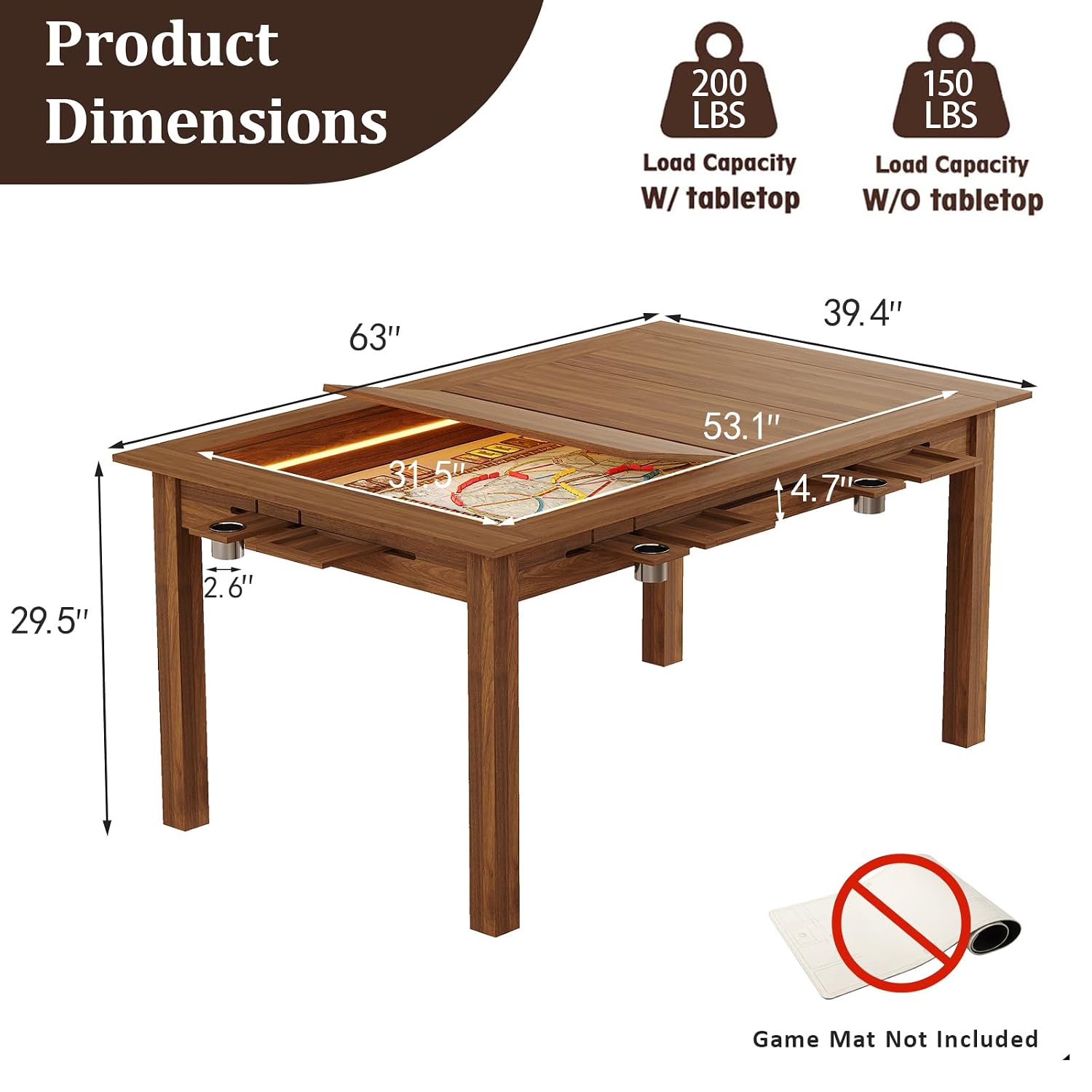 Walnut Board Game Table RGB LE - Board Game Yahtzee review and price